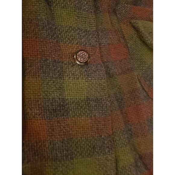 60s/70s Green,‎ Brown, and Blue Plaid Overcoat - Picture 5 of 5